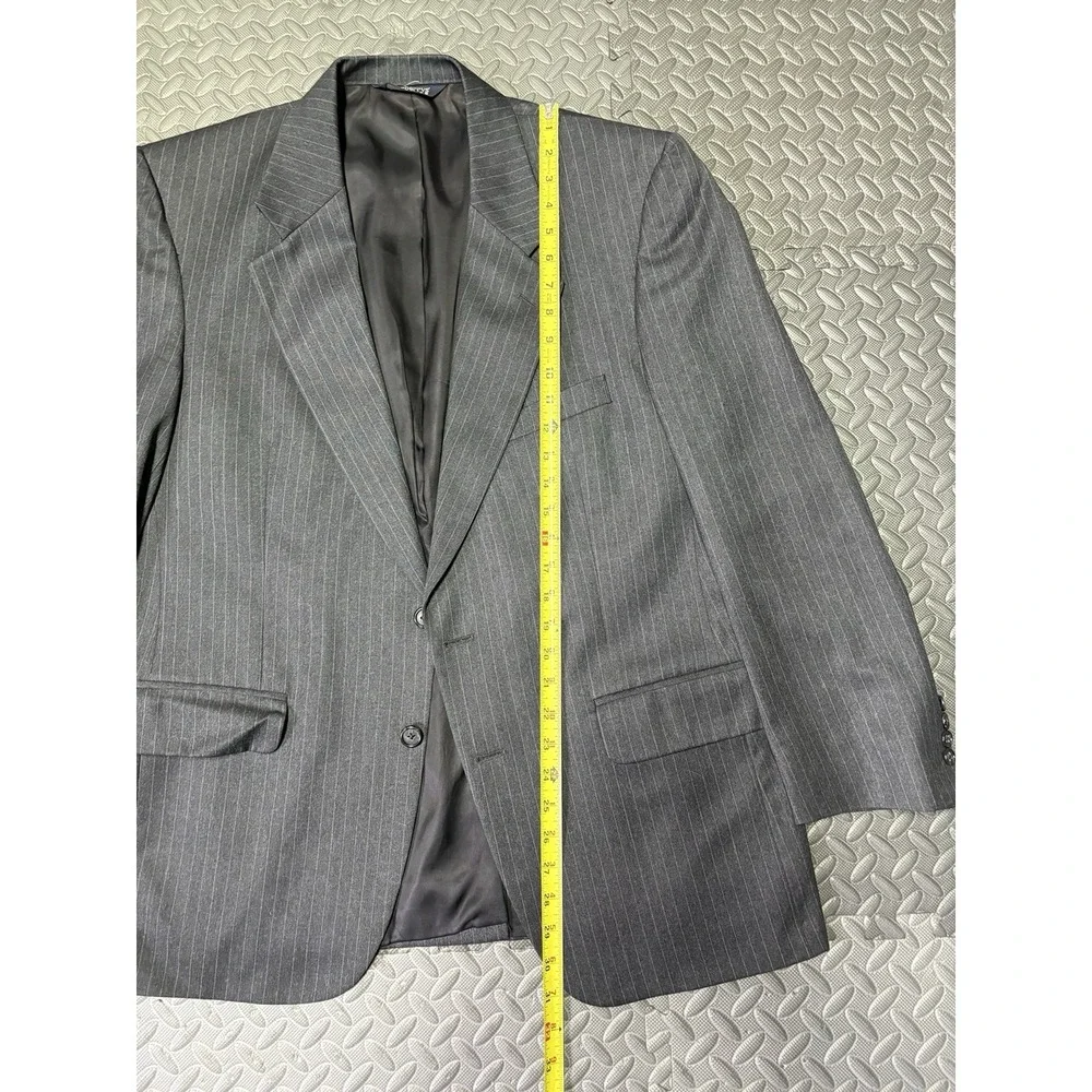Vintage Burberrys Mens Grey Gray Striped Italian Wool Suit Blazer 36x28 Pants